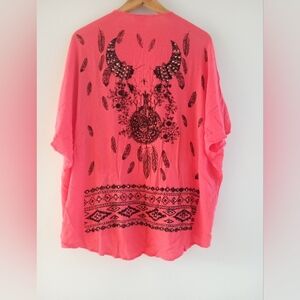 Vocal Apparel Pink Western Steer Skull Embellished Cardigan Kimono